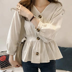 JuliaFashion - 2024 Ruffles Waist V-Neck Autumn Blouses