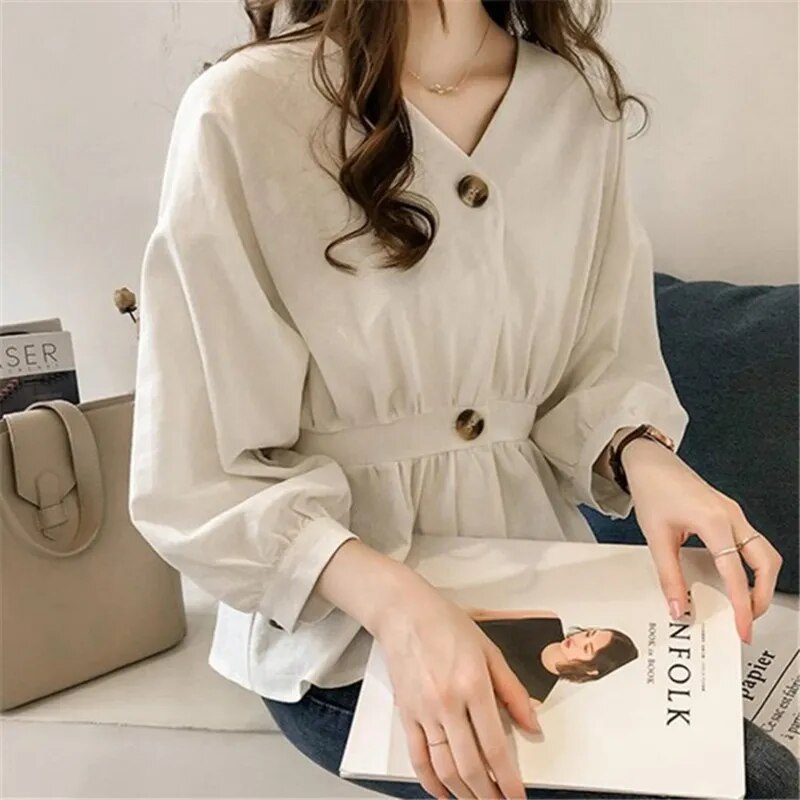 JuliaFashion - 2024 Ruffles Waist V-Neck Autumn Blouses