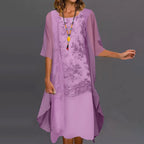 JuliaFashion - 2024Vintage Lace Printed Festive Bridesmaid Midi Dress