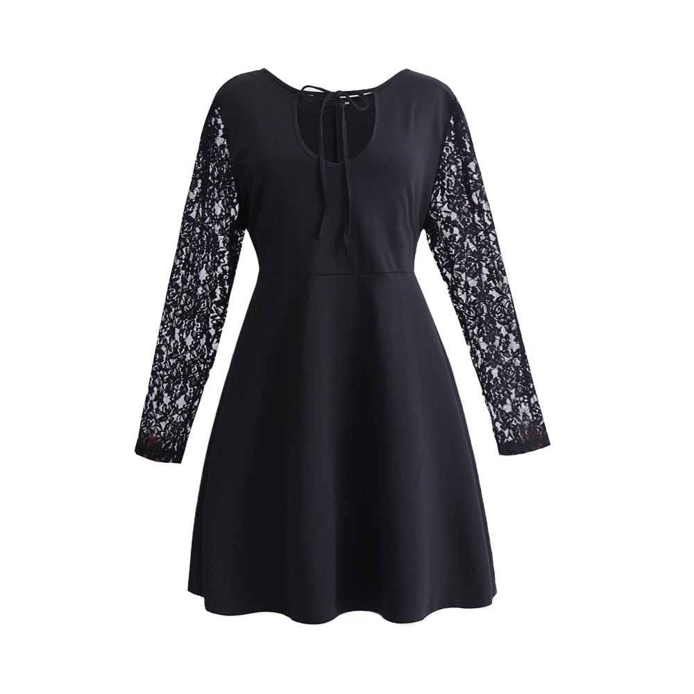 JuliaFashion-Cocktail Evening Party Lace Long Sleeve Midi Dress