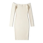 Julia Fashion - Sexy Off-the-shoulder Chest Hollowed-out Knit Mini Dress