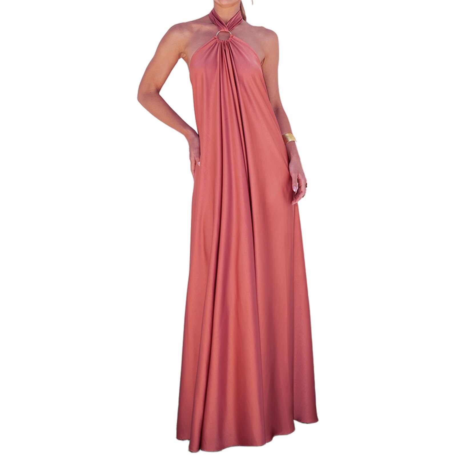 JuliaFashion - Vintage Halter Neck Backless Maxi Dress