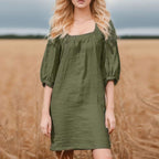 JuliaFashion - Retro Square Neck Loose Boho Dress