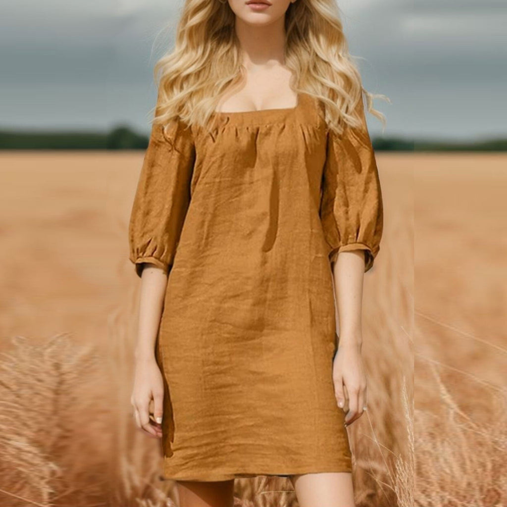 JuliaFashion - Retro Square Neck Loose Boho Dress