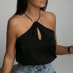 JuliaFashion - Satin Halter Neck Crop Camis