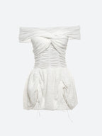 Wrinkled Off Shoulder Mini Dress