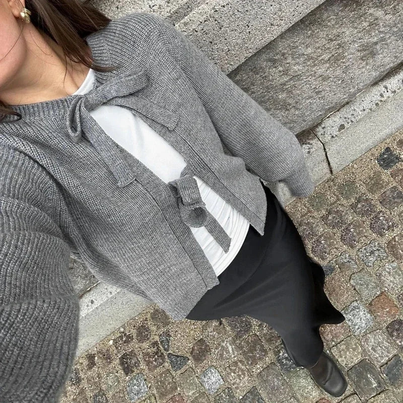 Kawaii Tie Front Long Sleeve Loose Fit Knitwear Cardigan
