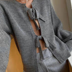 Kawaii Tie Front Long Sleeve Loose Fit Knitwear Cardigan