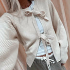 Kawaii Tie Front Long Sleeve Loose Fit Knitwear Cardigan