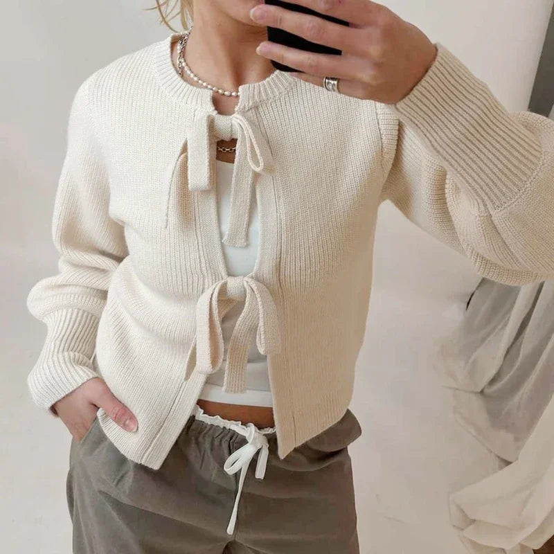 Kawaii Tie Front Long Sleeve Loose Fit Knitwear Cardigan