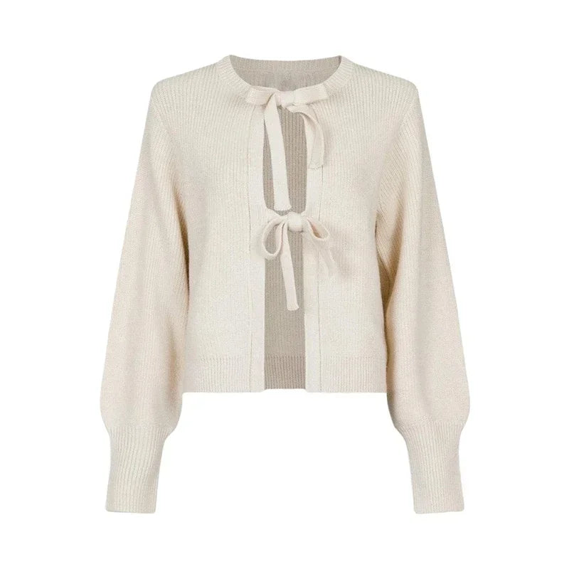 Kawaii Tie Front Long Sleeve Loose Fit Knitwear Cardigan