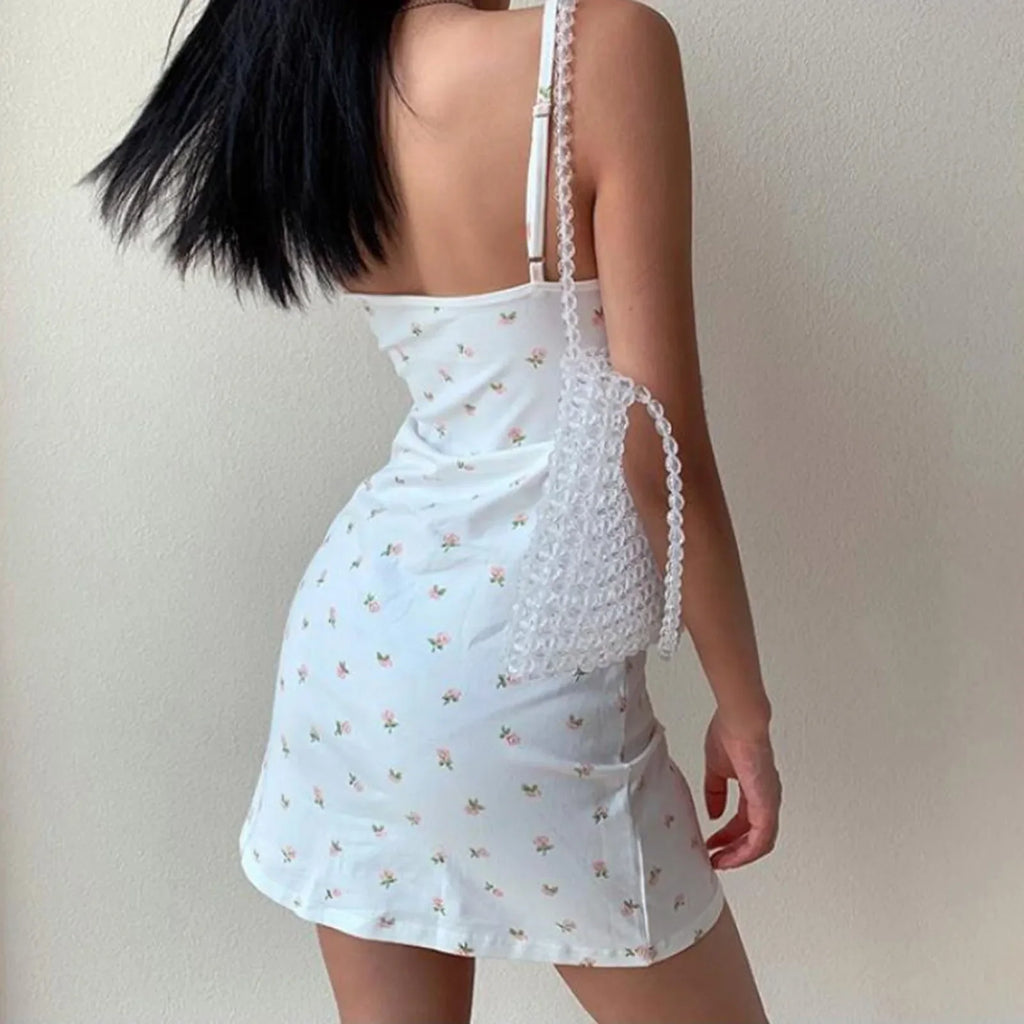 Julia Fashion - Vintage Floral Cross Camis Sexy Backless Party Mini Dress