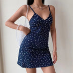 Julia Fashion - Vintage Floral Cross Camis Sexy Backless Party Mini Dress