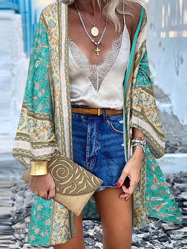JuliaFashion - 2024 Women Cardigan Open Front Bohemian Floral Printed Blouse
