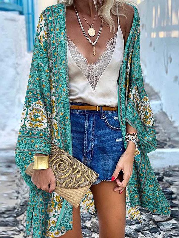 JuliaFashion - 2024 Women Cardigan Open Front Bohemian Floral Printed Blouse