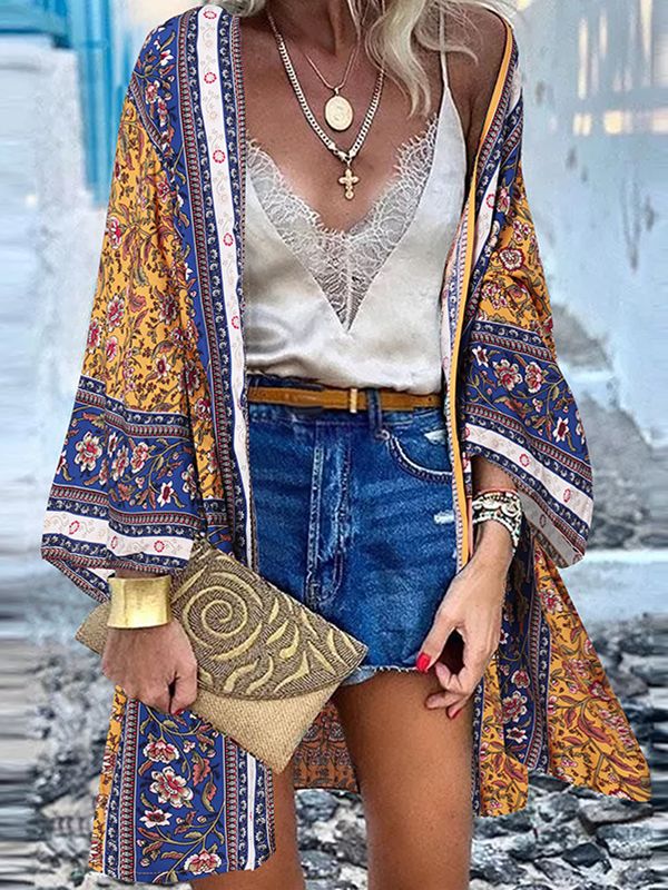 JuliaFashion - 2024 Women Cardigan Open Front Bohemian Floral Printed Blouse