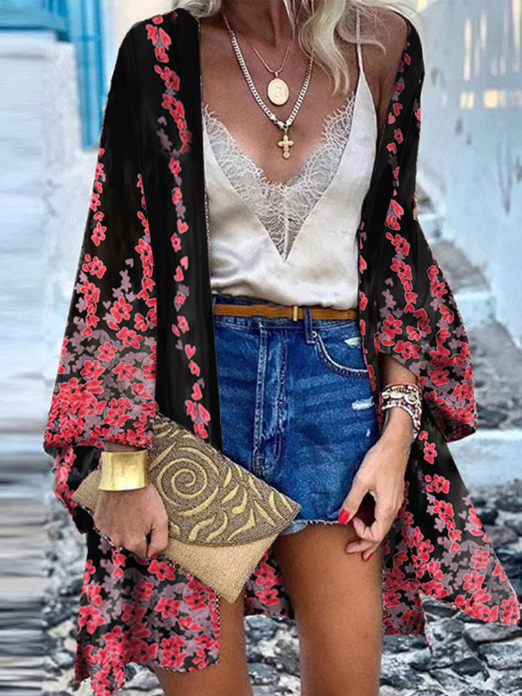 JuliaFashion - 2024 Women Cardigan Open Front Bohemian Floral Printed Blouse