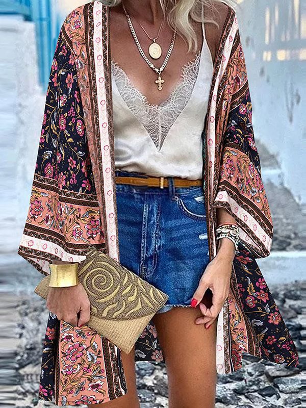 JuliaFashion - 2024 Women Cardigan Open Front Bohemian Floral Printed Blouse