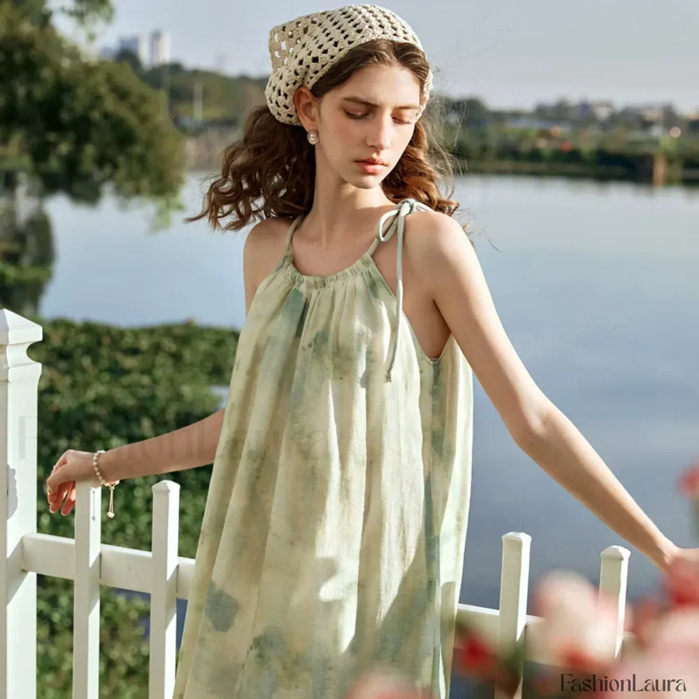 A Line Chiffon Lace Up Floral Dress