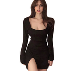 Julia Fashion - Elegant Long Sleeve Square Neck Bodycon Party Mini Dress