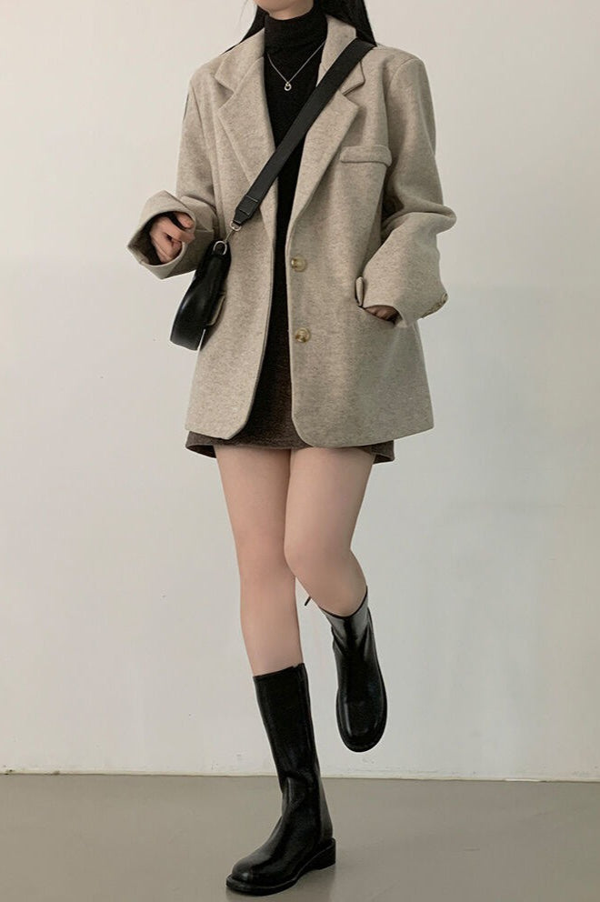 Wool Blend Oversized Longline Blazer
