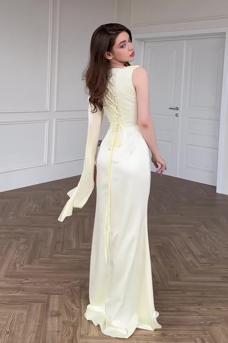 Chiffon One Shoulder Formal Dress S / Yellow