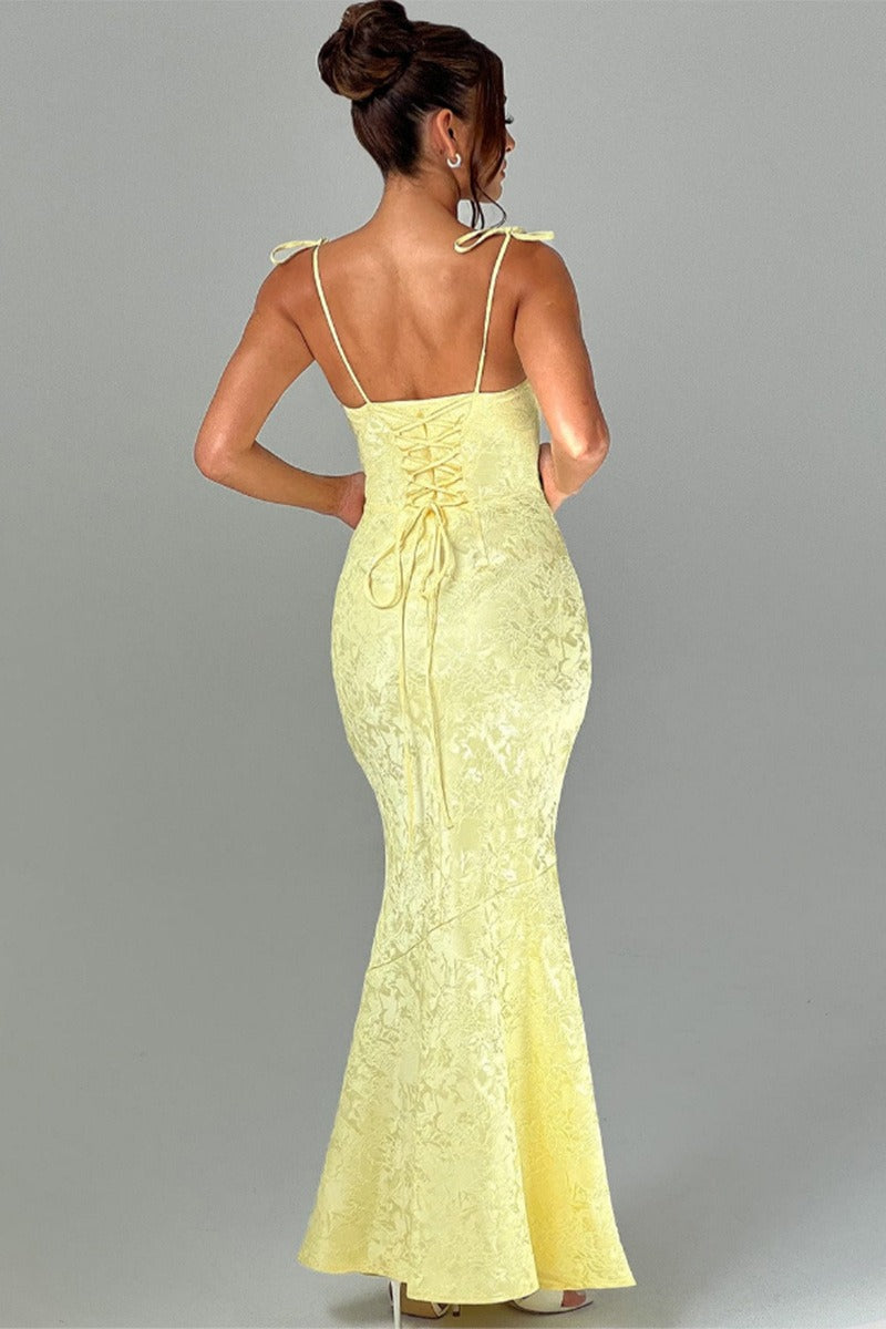 Solid Sash Backless Mermaid Formal Dress