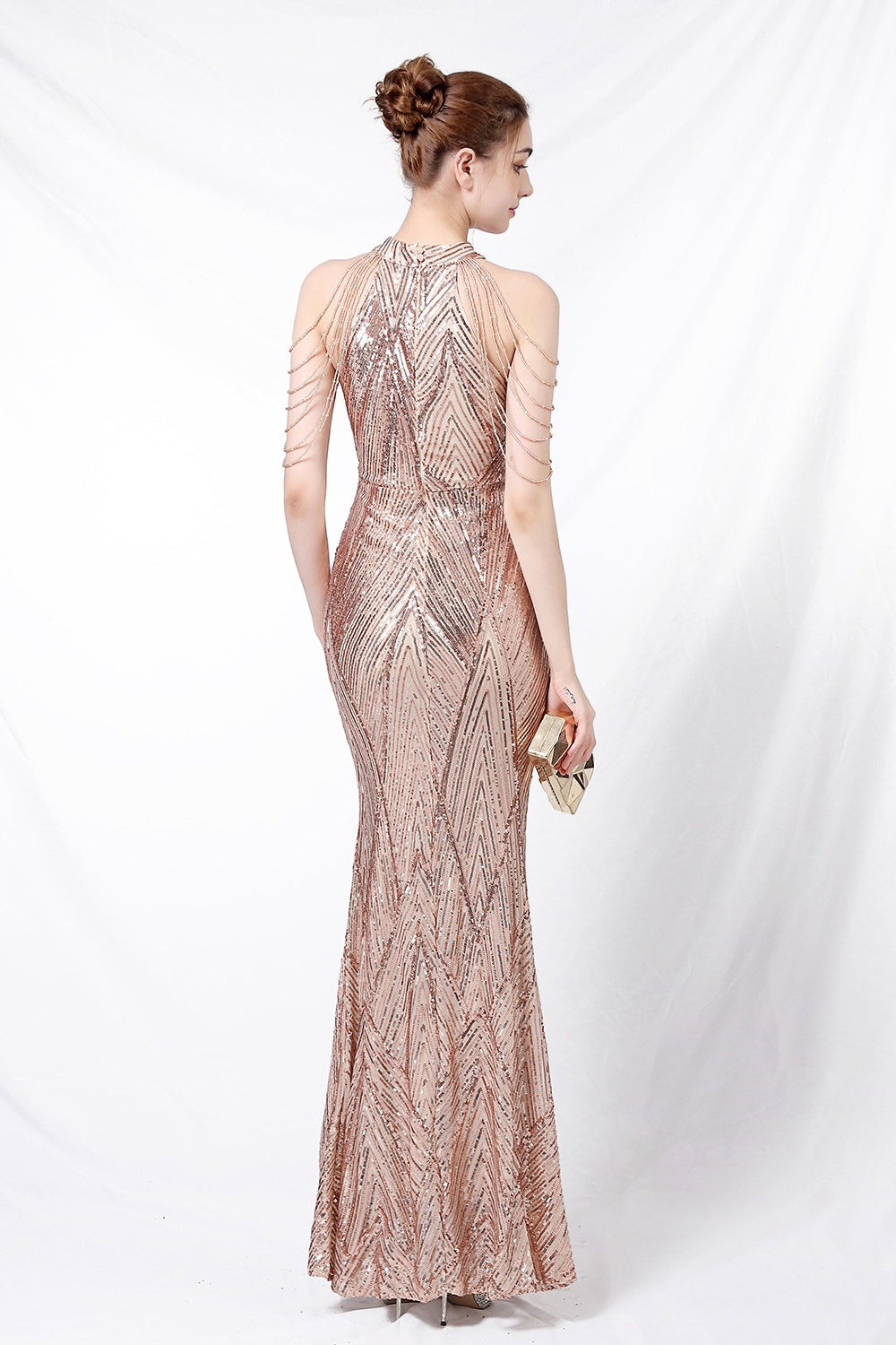 Sequin Halter Mermaid Maxi Party Dress Gold / S