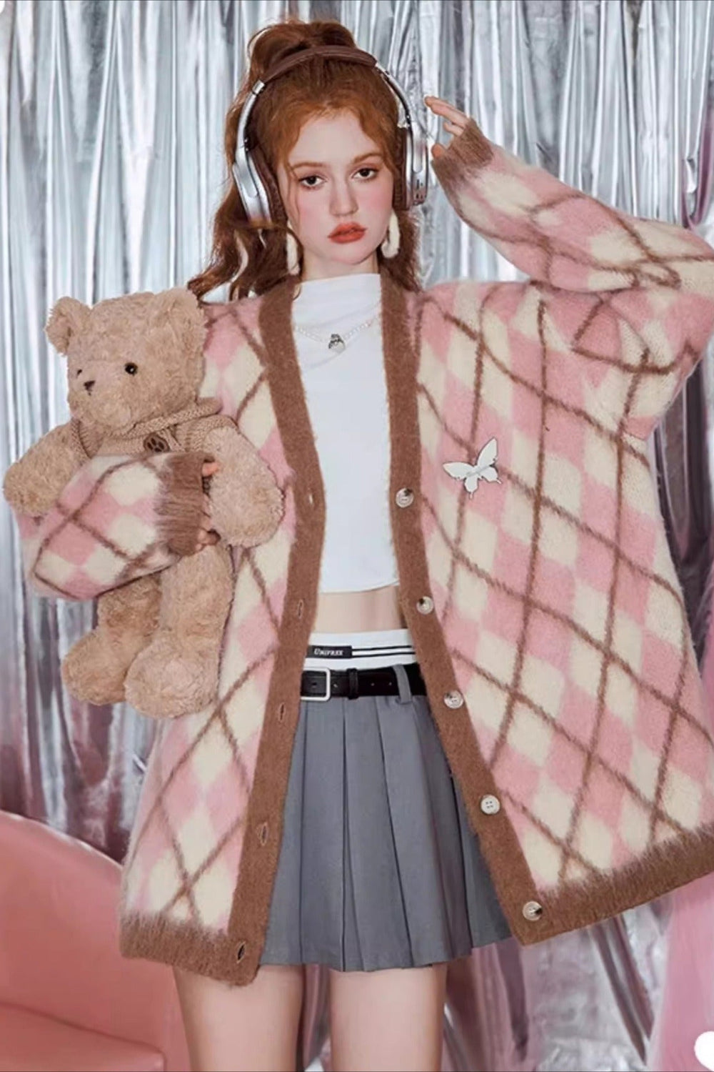 Relaxed Diamond Pattern Cardigan