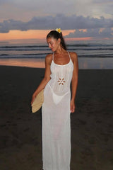 Backless Cutout Knit Sweater Dress S / White