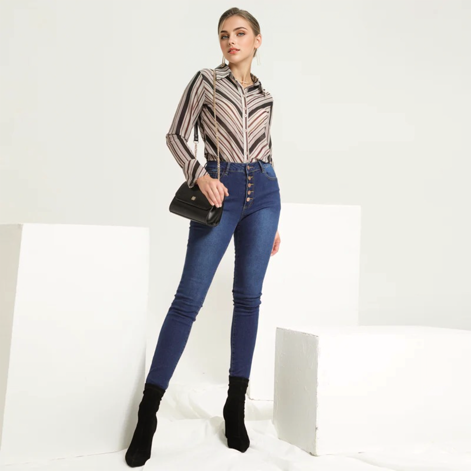 Julia Fashion - Deep Blue High Waist Jeans
