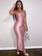 Julia Fashion - Sexy Slant Shoulder Backless Bodycon Midi Dress