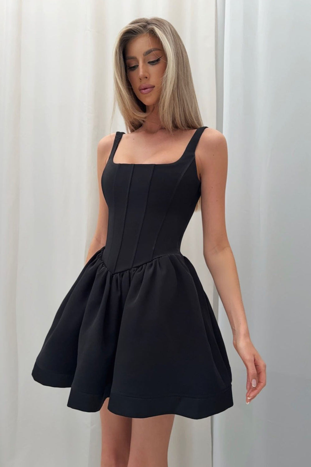 Satin Corset Puff Party Dress