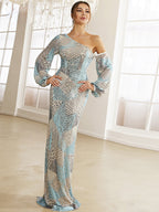 JuliaFashion-One Shoulder Split Thigh Sequins Prom Elegant Dresses