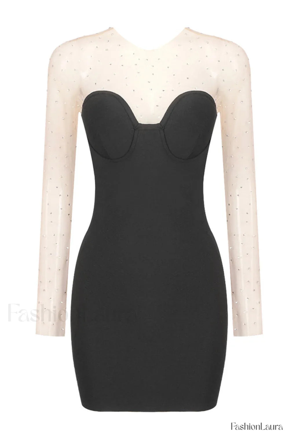 Aarohi Crystal Stylish Mesh Mini Dress XS / Black