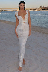 Lace Up V Neck Backless Boho Dress