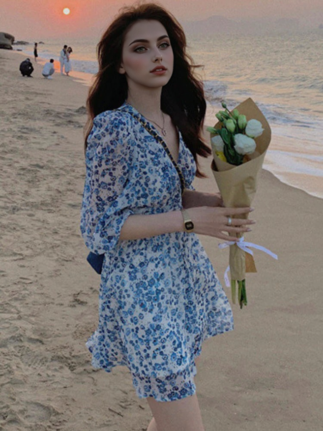 Julia Fashion - Gloral Blue Dress