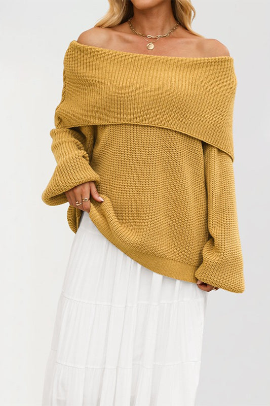 Off Shoulder Loose Knit Pullover Sweater Yellow / S