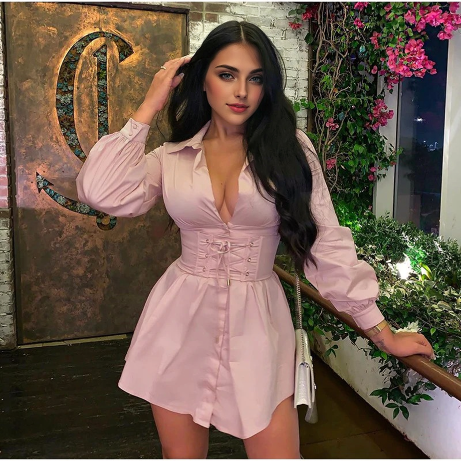 Julia Fashion - Solid Long Sleeve Women Shirt Dress