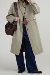 Vintage Stand Collar  Wash Long Overcoat