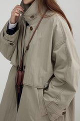 Vintage Stand Collar  Wash Long Overcoat