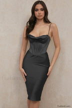 Absolute Elegance Satin Charming Corset Midi Dress XS / Black