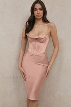 Absolute Elegance Satin Charming Corset Midi Dress XS / Pink