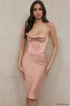 Absolute Elegance Satin Charming Corset Midi Dress XS / Pink