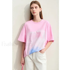 Abstract Print Loose Fit T Shirt Rose / S