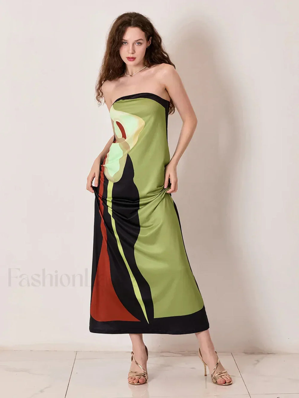 Abstract Strapless Loose Maxi Dress