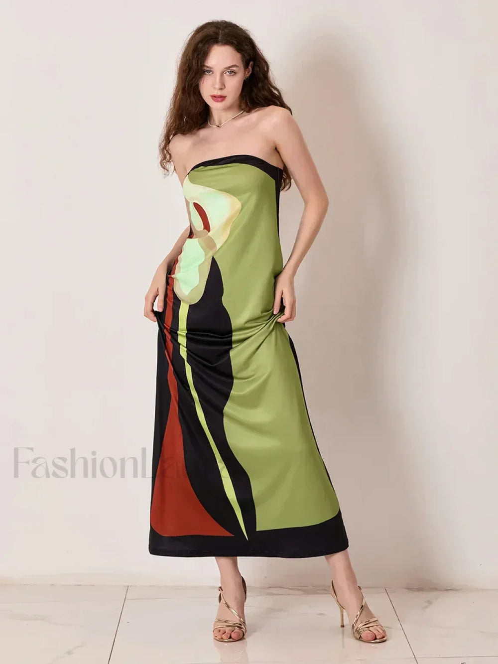 Abstract Strapless Loose Maxi Dress