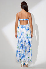 Slit Ruffled Floral Print Party Dress