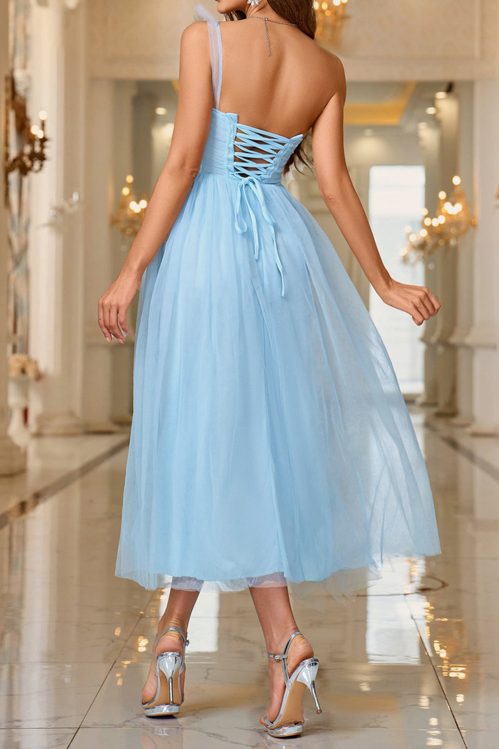 Layered Sheer Panel Sleeveless Cocktail Dress