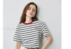 Academy Stripe Round Neck T Shirt White / S
